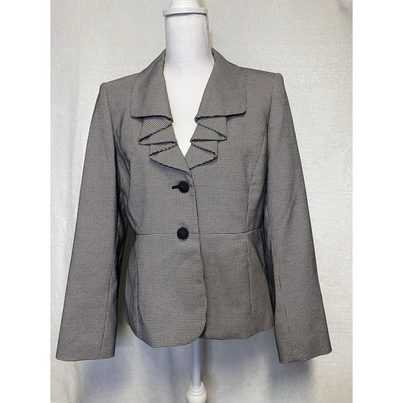 Kasper Black White Houndstooth 2 Button Career Work Casual Blazer Jacket Size 10 - Picture 1 of 5